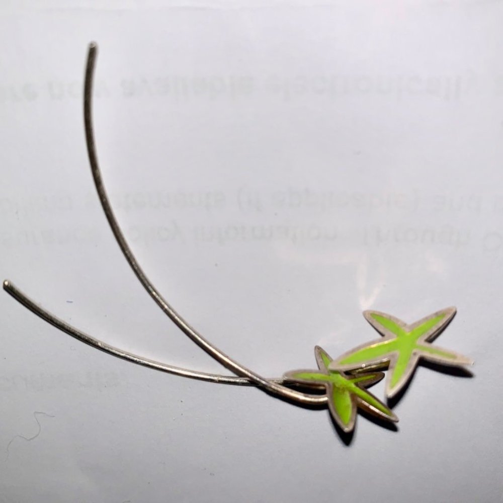 Pierced Earrings, Silver, handmade, Stars with green enamel, Harbourfront